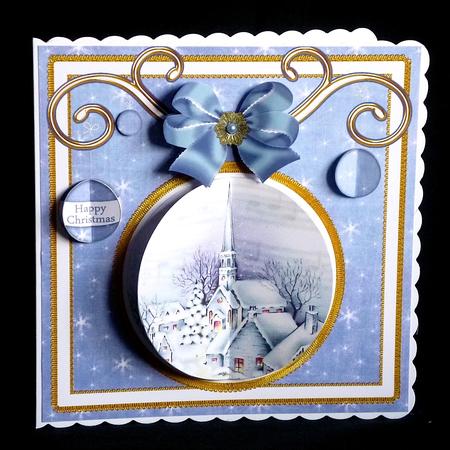 Blue Church 3D Bauble 8in Card Front Mini Kit by Denise Murray