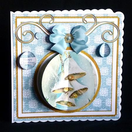 Snowbells Teal 3D Bauble 8in Card Front Mini Kit by Denise Murray