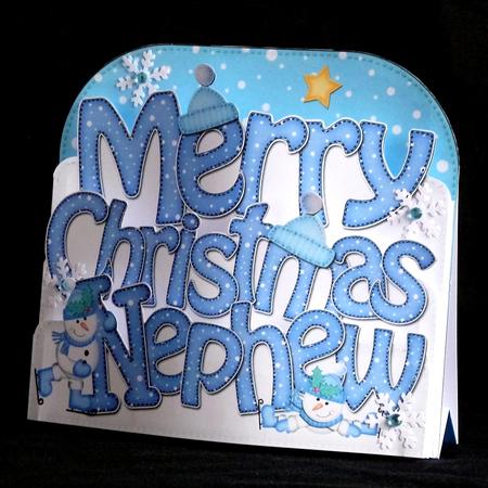 Merry Christmas Nephew Snowmen Pop Out Xmas Word Card by Denise Murray