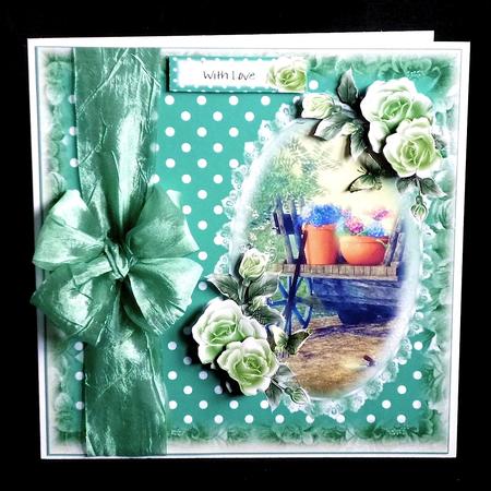 Garden in Teal with Roses Topper by Denise Murray