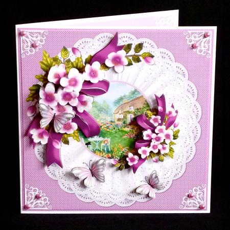 8x8 Flowers on Triple Frill Mat + Cottage Scene Mini Kit by Denise Murray