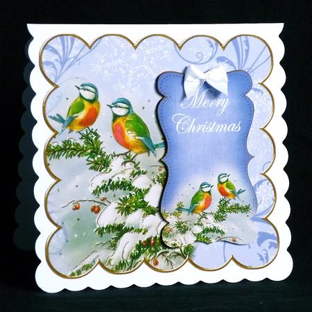 Bluetits Merry Christmas 8in Scallop Topper by Denise Murray