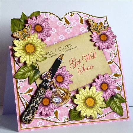 Pink Daisy Get Well Soon Fancy Sq Deco Card & E Kit by Denise Murray