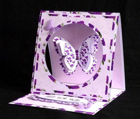 Hanging Easel Card - Purple Roses and Butterfly by Denise Murray