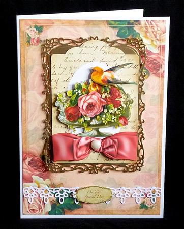 Pretty Bird with Roses and Big Bow by Denise Murray
