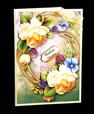 Yellow English Roses & Golden Frame by Denise Murray