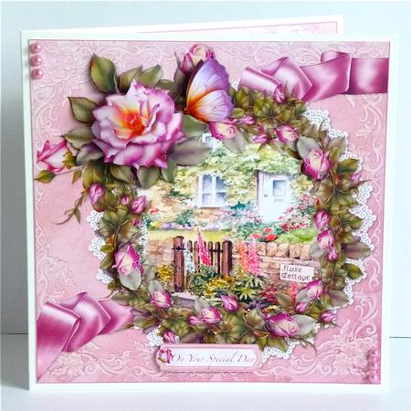 8x8 Rose Cottage in Rose Frame by Denise Murray