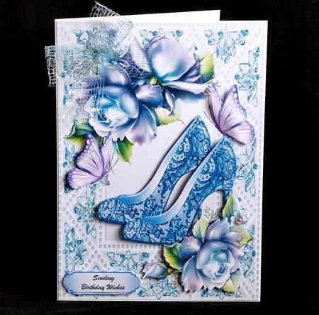 Blue Lace Shoes with Blue Roses and Butterflies by Denise Murray