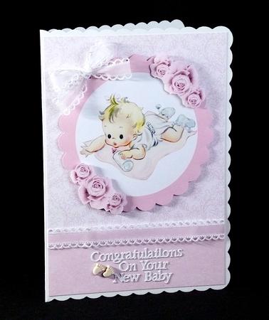 Cute Vintage Baby Girl Card Front & Decoupage by Denise Murray