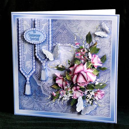 Vibrant Pink Roses on a Lace Doily 8in x 8in Decoupage Kit by Denise Murray