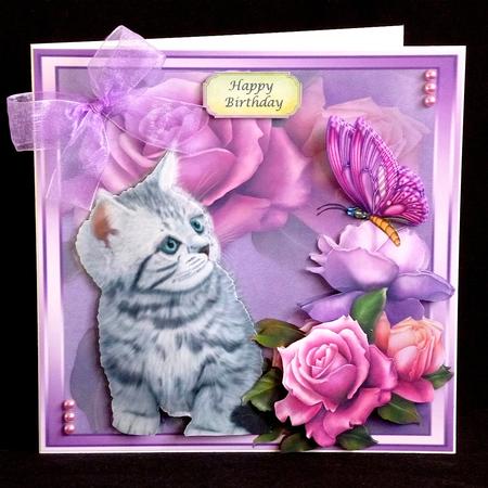 Cute Grey Kitten with Spring Rose's 8x8 Mini Kit by Denise Murray