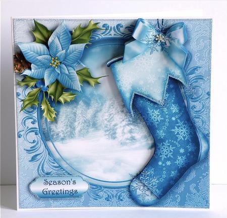 Gorgeous Vintage Stocking - Blue Poinsettias by Denise Murray
