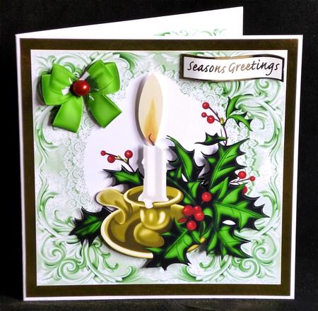 White Candle Holder with Holly 8x8 Card by Denise Murray