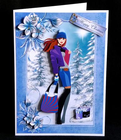 Fashionista! Goes Christmas Shopping Card Front Decoupage by Denise Murray