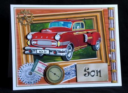 Red Retro Car - Male Birthday or Other #1 by Denise Murray