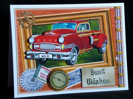 Red Retro Car - Male Birthday or Other #2 by Denise Murray
