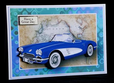 Blue Vintage Sports Car Card Front by Denise Murray