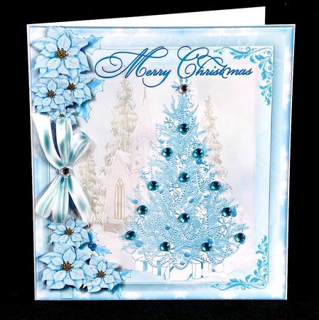 Beautiful Blue Poinsettias and Tree  by Denise Murray