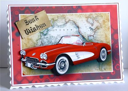 Red Vintage Sports Car Card Front by Denise Murray
