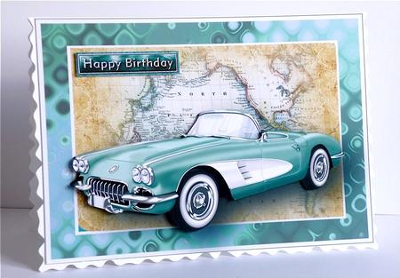 Light Teal Vintage Sports Car Card Front by Denise Murray