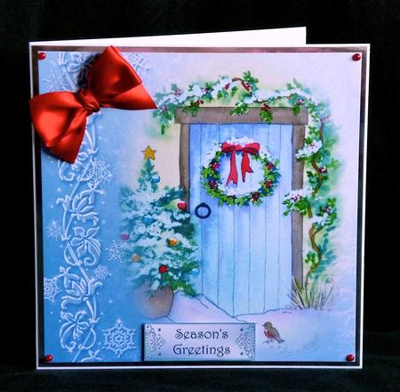 Watercolour Christmas Door & Wreath by Denise Murray
