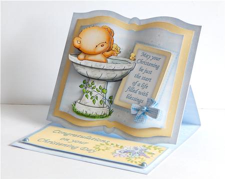 Christening Boy Bathing Baptism Bear Open Book Easel Kit by Denise Murray