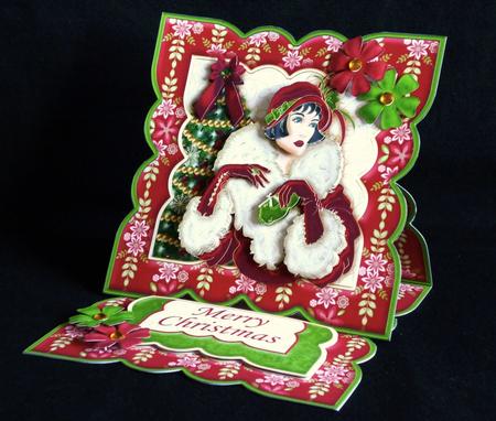 Christmas Art Deco Lady in Red Easel Card Kit by Denise Murray