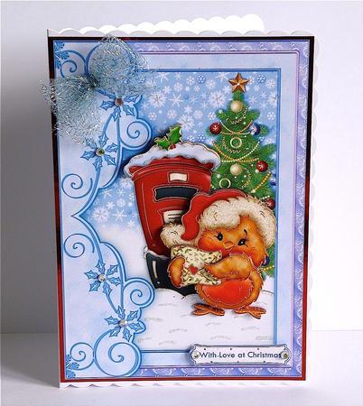 Christmas Robin at the Postbox Card Topper & Decoupage by Denise Murray