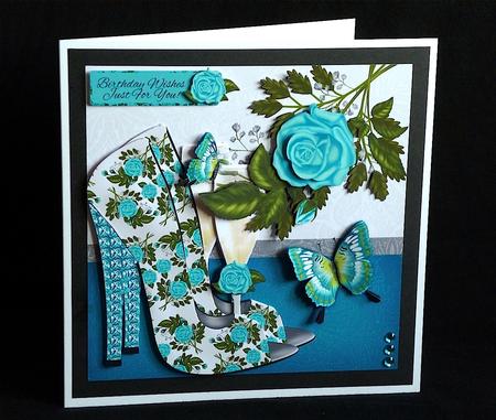Peacock Blue Floral Birthday Card Kit by Denise Murray