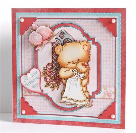 Christening Bear Girl & Roses Topper & Decoupage by Denise Murray