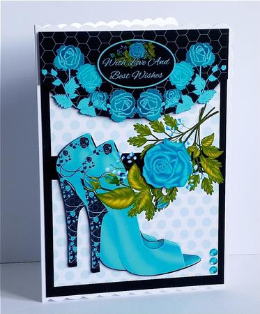Black and Blue Stylish Floral and Shoe Quick Card by Denise Murray