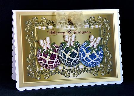 Embossed Frame with Three Christmas Baubles 2 Toppers by Denise Murray