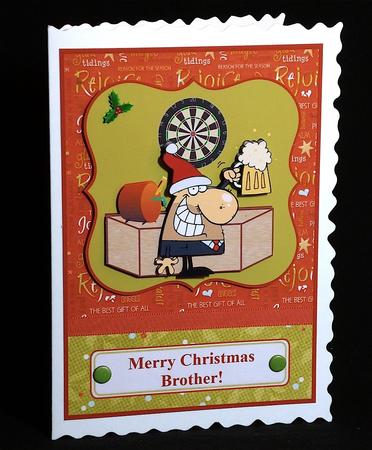 Merry Christmas Brother Beer Man Card Front with Decoupage by Denise Murray