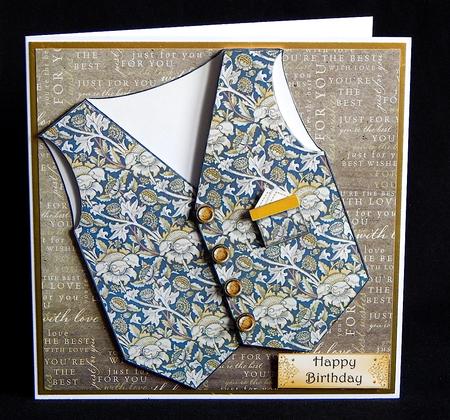 William Morris Men's Waistcoat Card Topper with Decoupage by Denise Murray