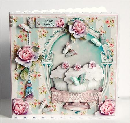 Shabby Chic Countryside Cupcakes Card Front Kit by Denise Murray