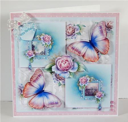 Soft Butterfly Roses Card Front Kit Includes Insert Too by Denise Murray