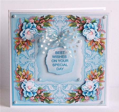 Teal Rose Spray Quick Card Front by Denise Murray