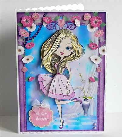Teen Fashionista! Pink Pose Card Front and Decoupage by Denise Murray