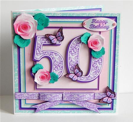 50th Birthday in Mint and Lilac 8x8 Square Mini Kit by Denise Murray