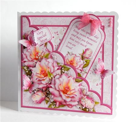 Square Scallop Pocket Summer Roses Mini Kit & Decoupage by Denise Murray