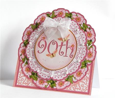 Pink Blossom Happy 90th Birthday 3D Picture Doily C & E Kit by Denise Murray