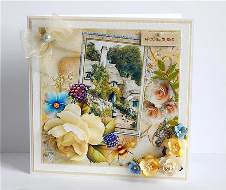 Lemon Rose and Vintage Scene Card by Denise Murray