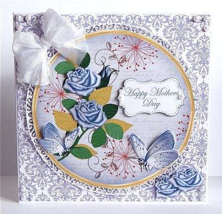 Blue Rose Happy Mothers Day 7in Circle Decoupage Topper by Denise Murray
