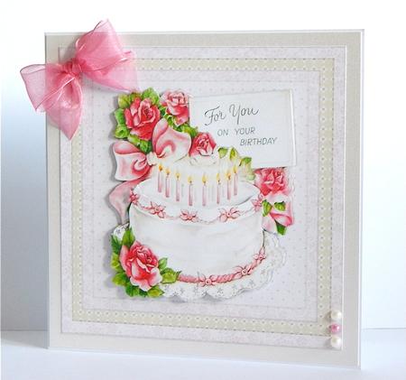 Birthday Cake Vintage Quick Card by Denise Murray