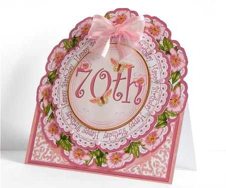 Pink Blossom Happy 70th Birthday 3D Picture Doily C & E Kit by Denise Murray