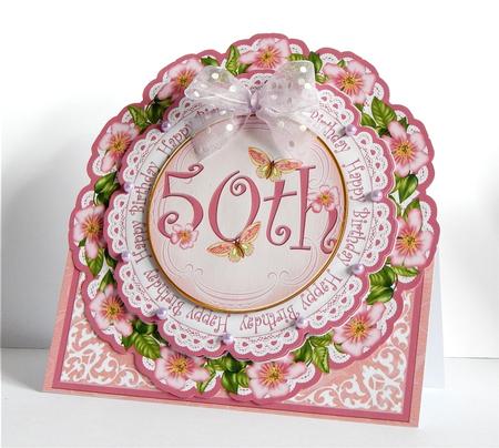 Pink Blossom Happy 50th Birthday 3D Picture Doily C & E Kit by Denise Murray