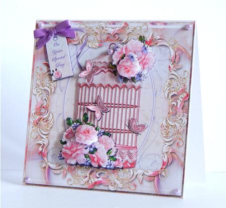 Bird Cage and Roses Card Front by Denise Murray