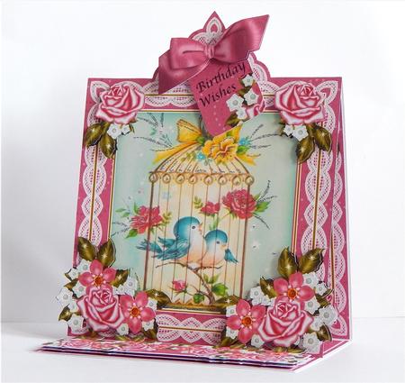 Birdcage Cerise Lace Top Easel Card & Envelope Kit by Denise Murray