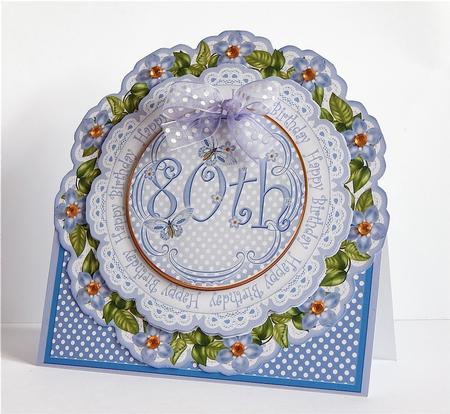 Blue Dotty 80th Birthday 3D Doily Card & Envelope Kit by Denise Murray