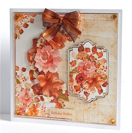 Autumn Flowers 7x7 Card with Decoupage by Denise Murray
